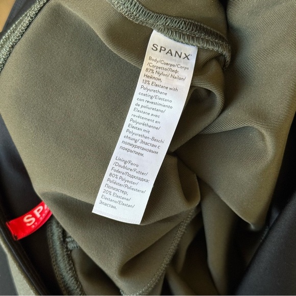 Spanx Olive Green High Waisted Sculpting Faux Leather Metallic Leggings - Picture 5 of 6